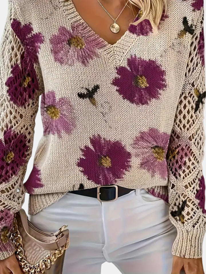 Amelie | Elegant Floral V-Neck Sweater