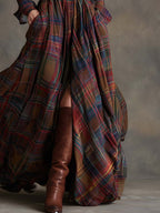Margaret | Plaid Long-Sleeve Maxi Dress