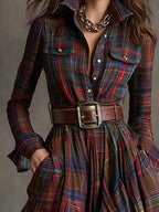 Margaret | Plaid Long-Sleeve Maxi Dress