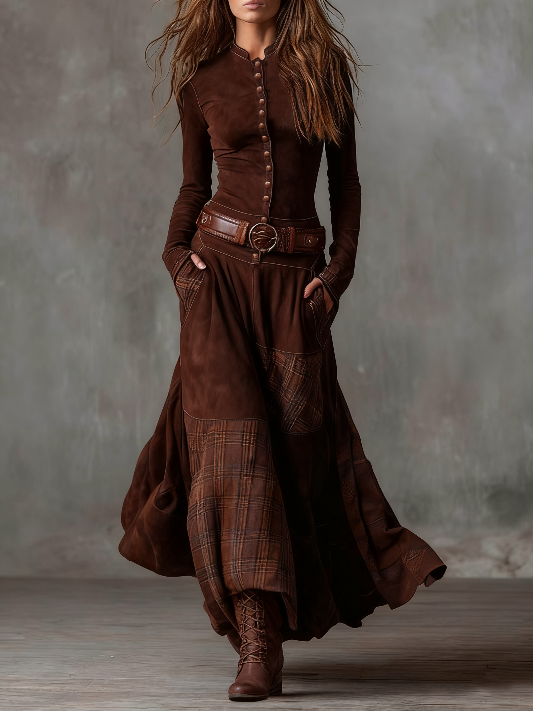 Helena | Suede Maxi Dress with Belt