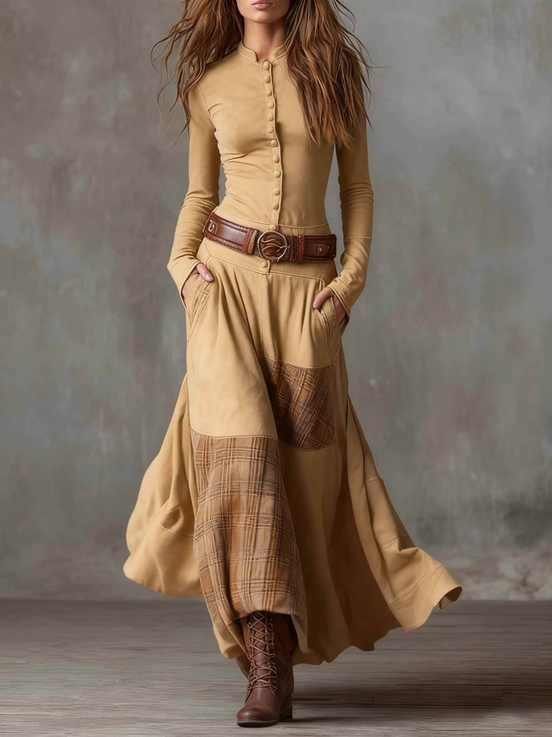 Helena | Suede Maxi Dress with Belt