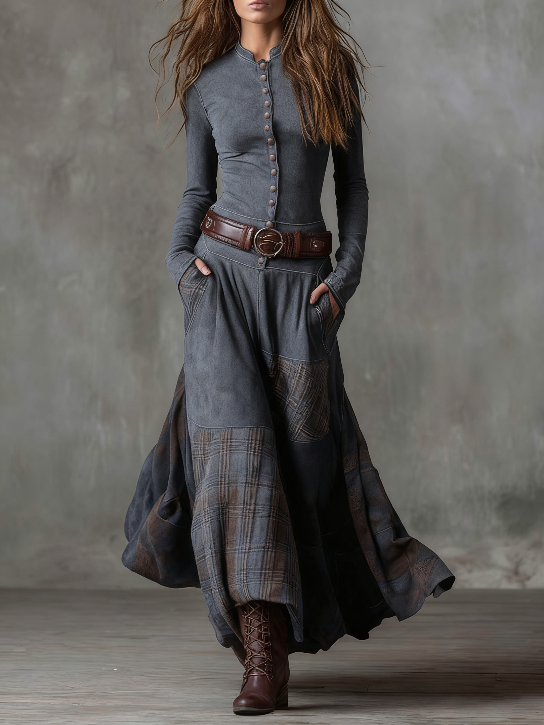 Helena | Suede Maxi Dress with Belt