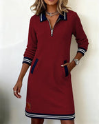 Eliana | Elegant Zip-Collar Striped Midi Dress